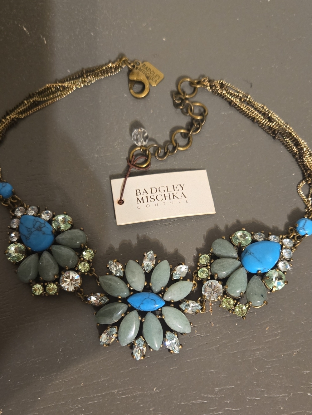 NEW Badgley Mischka Turquoise & Seafoam Floral Bib Necklace